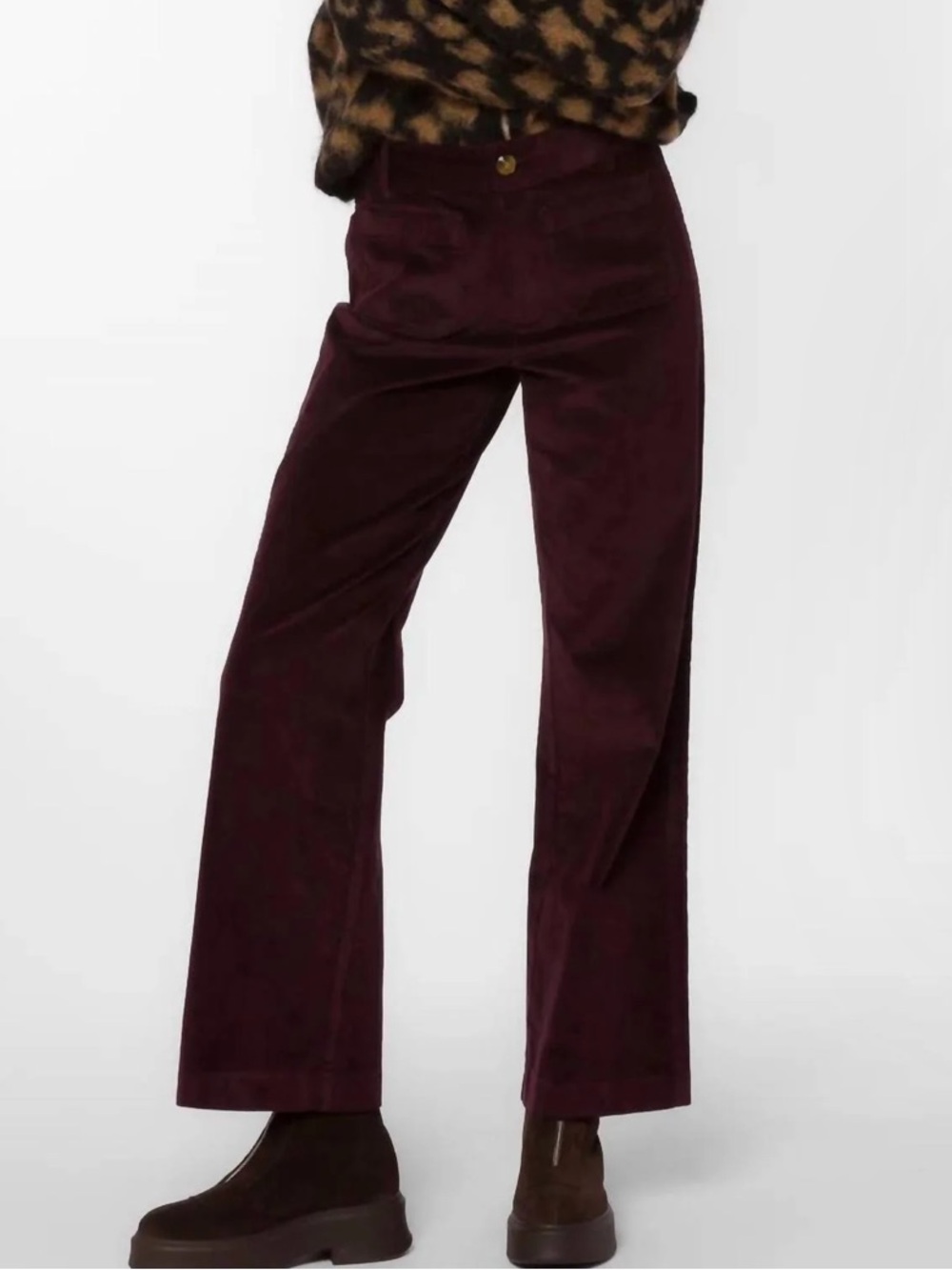 New velvet hearts Becker's high rise flared wide cord in deep burgundy color